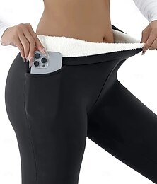 preiswerte -Damen-Leggings mit Fleecefutter, Anti-Scheuer-Shorts, Urlaub, Vintage, Ethno-Stil, volle Länge, hohe Taille, einfarbig, hoher Schnitt, thermisch, warm, Komfort, dehnbar, Outdoor, Urlaub, Straße, schwarz, rot