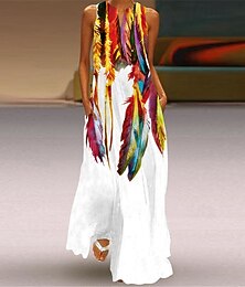 olcso -Női Hosszú ruha Maxi ruha Virágos ruha Nyomtatott ruha Divat Modern Szabadtéri Vakáció Alkalmi Normál Virágos Ujjatlan V-alakú Fekete Fehér Sárga Rubin Tavasz Ősz