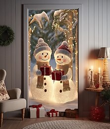 levne -Vánoční kryt na dveře Roztomilý sněhulák s pozadím zimního lesa Závěs na dveře pro 2025 Vánoční oslavu Vnitřní a venkovní slavnostní vchodová dekorace do domu