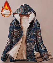 abordables -Mujer Sudaderas con cremallera Floral Graphic Geométrico Cálido Activo Vintage Manga Larga Con Capucha Tops regulares Hogar Trabajo Ropa de fiesta de noche Estampado Azul Oscuro Primavera Otoño