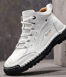 olcso -Férfi fehér, kézzel készített, fűzős kialakítású, stílusos utcai csizma, csúszásgátló talppal és könnyű kényelemmel.