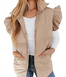 ieftine -Pentru femei Γιλέκο Cald Comfortabil Buzunar Nasturi Casual Simplu Vacanță Stradă Purtare Zilnică Ieșire Regulat Guler de stand Fit regulat Fără manșon Îmbrăcăminte exterioară Negru Roz Îmbujorat Maro