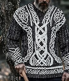 preiswerte -Herren Grafik Wikinger Pullover Strickware Rundhalsausschnitt Retro Vintage Lässig Urlaub Straße Täglich 3D-Druck Stricken warm halten Langarm Frühling Herbst Winter Weiß Blau Braun