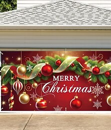 preiswerte -Weihnachts-Garagentor-Abdeckung für den Außenbereich, Frohe Weihnachten, Ornamentkugeln, Feiertags-Wandteppich, großer Hintergrund, Party-Wanddekoration für Garagentor im Freien, Heimdekoration,