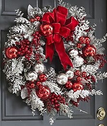 economico -Ghirlanda di fiori artificiali in velluto natalizio da 35/40/45 cm, decorazione da appendere alla porta, ideale per la porta d'ingresso, il camino e le celebrazioni stagionali.