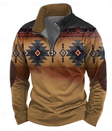 abordables -Homme Aztèque Sweatshirt Ethnique Vintage Rétro manche longue Col haut Extérieur Sport en Plein Air Bleu Vert foncé Violet Marron Fermeture éclair Quart de zip Automne Hiver Designer S M L XL XXL 3XL