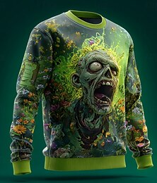 preiswerte -Halloween Herren Zombies Pullover Strickware Rundhalsausschnitt Lässig Dunkel Urlaub Straße Täglich 3D-Druck Strick warm halten Langarm Frühling Herbst Winter Grün 1# Grün 2# Grün 3#
