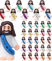 olcso -50/100 db-os kis Jézus figura, eredeti Jézus szeretlek, ömlesztett kiszerelésben, apró szobrok, mini gumiból készült bújócska, karácsonyi, vallási, parti ajándékok, vasárnapi iskola