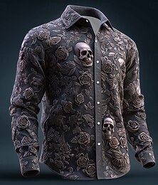 economico -Per uomo Teschio Stampa Floreale Giorno dei Morti Camicia Camicia con Bottoni Manica Lunga Vintage Retrò Stile gotico oscuro All'aperto Ferie Primavera Autunno Collo ripiegato Stampa 3D Camicia tipo