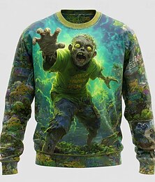 preiswerte -Halloween Herren Zombies Pullover Strickware Rundhalsausschnitt Lässig Dunkel Straße Täglich Festival 3D-Druck Stricken warm halten Langarm Frühling Herbst Winter Grün 1# Grün 2# Grün 3#