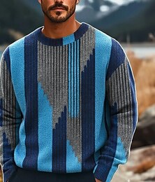 preiswerte -Herren Geometrisch Farbblock Gestreift Pullover Strickware Rundhalsausschnitt Lässig Urlaub Heim Straße 3D-Druck Stricken warm halten Langarm Frühling Herbst Winter Rote Blau Purpur