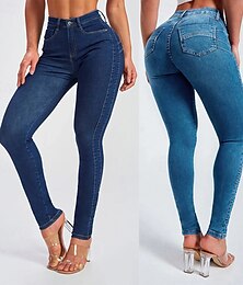 abordables -Femmes Jeans Shapewear Vacances ancien Occasionnel Longueur complète Taille haute Uni Ceinture Élastique Doux Confortable Élastique Extérieur Sport & Loisir Bleu de minuit Bleu ciel Été Printemps Slim