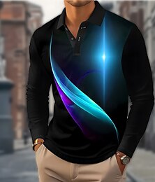 economico -Per uomo Geometrico Astratto Polo Manica Lunga Magliette polo Bavero Casual All'aperto Streetwear Athleisure Abbigliamento quotidiano Stampa 3D Bottoni Primavera Autunno Inverno azzurro cielo Giallo