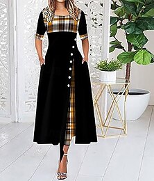 preiswerte -Damen Midikleid schwarzes kleid Elegant Modern Urlaub Täglich Ausgehen Normale Passform Grafik Halbarm Rundhalsausschnitt Schwarz Gelb Rote Purpur Frühling Herbst