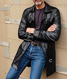 economico -Per uomo Trench in finta pelle Cappotto da marinaio Trench Vacanza Quotidiano Primavera Autunno PU Antivento Capispalla Abbigliamento Moda Classico Semplice Tasca Bavero Monopetto