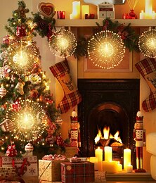 levne -8ks ohňostrojová světla vánoční ozdoby starburst celkem 800 leds měděný drát víla třpytivá světla zapojte řetězová světla dálkové ovládání 8 režimů vodotěsná starburst světla pro Vánoce narozeniny