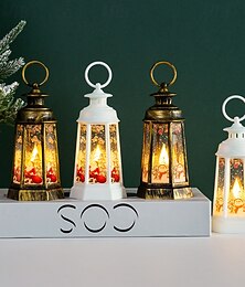 abordables -1 pièce 14,8 * 6,5 cm lanterne de poche vintage de Noël LED bougie électronique lumière intérieure et extérieure fête décoration de bureau suspension lumière bonhomme de neige père Noël ag13 * 3 piles