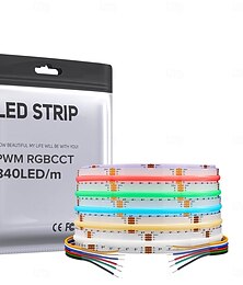 economico -Striscia LED COB RGBCCT con cambio colore da 16,4 piedi, 840 LED/m, flessibile, luce ad alta densità, telecomando wireless RF 2,4 GHz opzionale, controller Tuya, controllo di gruppo a 4 zone, PWM