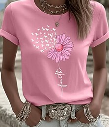 abordables -Mujer Camiseta Estampado Floral Graphic Vintage Elegante Clásico Manga Corta Cuello Barco Escote Redondo Tops regulares Diario Noche Fin de semana Negro Blanco Rosa Rosa Brillante Verano Primavera
