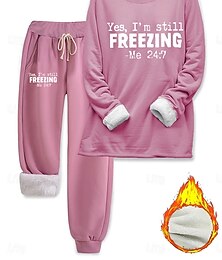 baratos -Mulheres Elegante Quente Moda Conjuntos de duas peças Moletom Conjuntos de calças Manga Longa Bispo Decote Redondo Gráfico Letra Imprimir Ao ar livre Férias Casual Rosa Azul Cinzento Outono Normal