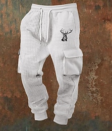 levne -Pánské Tepláky Běžec Kalhoty Vaflové kalhoty Šňůrky Kapsy Elastický pas Jelen Pohodlné Outdoorové sporty Denní Módní Na běžné nošení Černá Bílá Lehce elastické