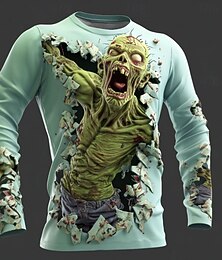 levne -Halloween Pánské Zombie 3D Tričko Dlouhý rukáv tričko 3D tisk Tričkový Košile Módní Přehnaný ulice Ležérní Denní Zelená 1# Zelená 2# Světlá růžová Léto Jaro Podzim Oblečení S M L XL XXL XXXL
