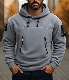 baratos -Homens Moletom Moletom de lã Preto Verde Tropa Cinzento Com Capuz Tecido Bolsos Desportos e Ar livre Diário Feriado Poliéster Roupa de rua Básico Casual Outono Inverno Roupa Moletons Moletons