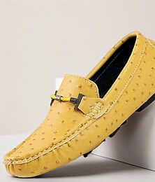 abordables -Mocassins jaunes à motif d'autruche pour hommes avec boucle en métal, mocassins de conduite décontractés à enfiler pour les affaires, les fêtes d'été et le quotidien