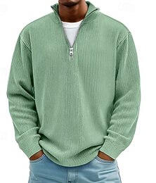 olcso -Férfi Pólóingek Quarter Zip Polo Hétköznapi viselet Randi Negyed irányítószám Hosszú ujj Divat Alap Sima Cipzár Tavasz Ősz Normál Fekete Bor Tengerészkék Égszínkék Lóhere Khakizöld Pólóingek