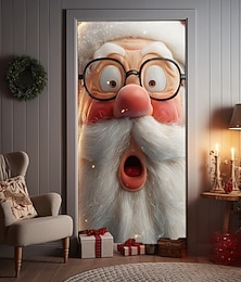 olcso -karácsonyi ajtótakaró téli ünnepi dekoráció függönyök nagyított mikulás arcképpel otthoni bejárathoz nappali hálószobába beltéri kültéri fali dekoráció ünnepi szezonális lakberendezés