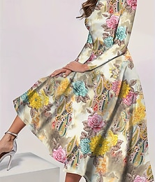 olcso -Női Hosszú ruha Maxi ruha Boho ruha Elegáns Szüret Divat Szabadtéri Parti Napi Normál Grafika Pillangó Hosszú ujj Terített nyak aqua kék Sárga Arcpír rózsaszín Medence Tavasz Ősz