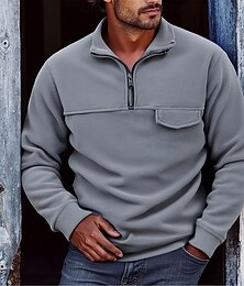 baratos -Homens Moletom Moletom de lã Moletom com zíper Preto Verde Cinzento Meio Zíper Tecido Bolsos Quarter Zip Desportos e Ar livre Diário Feriado Poliéster Roupa de rua Básico Casual Outono Inverno Roupa