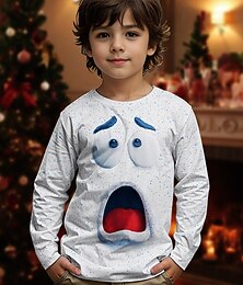 olcso -Karácsony Fiú 3D Grafika Rajzfilm Póló Hosszú ujj Tavasz Ősz Divat Alap Gyerekek 4-12 év Terített nyak Szabadtéri Hétköznapi Napi Normál