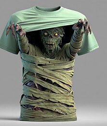 baratos -Halloween Homens 3D impressão Zumbis 3D Camiseta Manga Curta Camiseta Impressão 3D Gola Redonda Camisa Exagerado Designer Terror Festa Rua Feriado Azul Roxo Verde Verão Primavera Todas as Estações