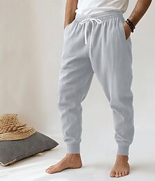 abordables -Homme Pantalons en Lin Pantalons Pantalon d'été Pantalon sarouel Cordon de serrage Couleur Unie Longueur Genou Extérieur Vacances Maison Vacances Style Ethnique Noir bleu marine Taille basse