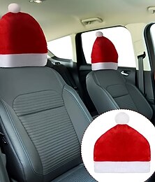 abordables -2 fundas para reposacabezas de asiento de coche con gorro de Papá Noel festivo y navideño, ajuste universal para la decoración interior del vehículo