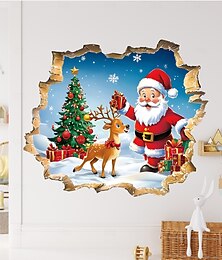 economico -adesivi murali natalizi creativi 3d muro rotto cartone animato babbo natale vinile rimovibile murale festa soggiorno ufficio sfondo decorazione parete casa atmosfera festival