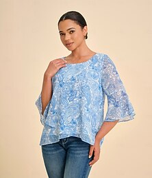 abordables -Femmes Féminin Paisley Occasionnel Bleu Ciel Manche 3/4 Élégant Décontracté Quotidien Col ras du cou Été Printemps Automne