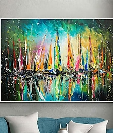 preiswerte -Originalgemälde auf Leinwand, abstraktes buntes Segelboot-Ölgemälde, Meereslandschaftsgemälde, große Wandkunst, Wohnzimmer-Wanddekoration, Wandbehang