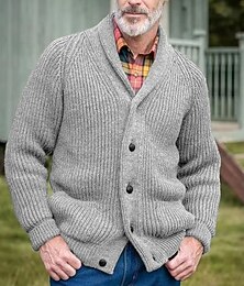 abordables -Homme Gilet Cardigan Robe pull Cardigan épais Pull court torsadé Tricoter Normal Boutonner Plein Revers Rétro Vintage Guêtres Casual Usage quotidien Vêtement Tenue Manche raglan Automne Hiver Noir