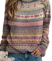 abordables -Femmes Pull Occasionnel Graphique Géométrique Rayé Col ras du cou Patchwork Tricoté manche longue Hauts Réguliers Tricoter Travail Jaune Rose Claire Automne Hiver