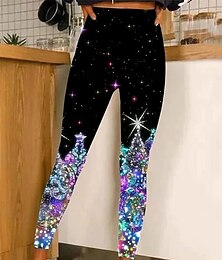 abordables -Femmes Leggings Vacances ancien Mode Longueur complète Taille hautePantsNoël Graphique Arbre de Noël Impression Chaleur Thermique Doux Respirant Élastique Formel Extérieur Vacances Noir Rouge