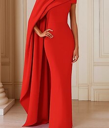 abordables -Robe cape robe de sirène  trompette de soirée col montant élégante robe formelle de mariage longueur sol manches courtes crêpe extensible avec plis