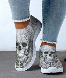 levne -Dámské nazouvací tenisky s potiskem lebky a lehkou podrážkou, gotické halloweenské ležérní boty na párty i streetwear
