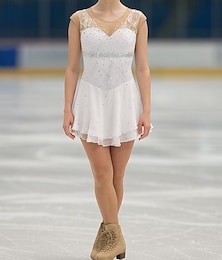 preiswerte -Eiskunstlaufkleid Damen Mädchen Eislaufen Kleid Weiß Patchwork Asymmetrischer Saum Spandex Hohe Elastizität Training Professionell Wettbewerb Eiskunstlaufkleidung Klassisch Kristall / Strass Ärmellos