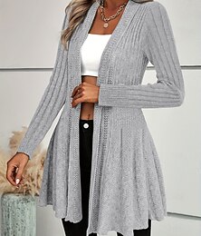 Недорогие -Жен. Вязаная ткань Кардиган Элегантный стиль Мода Уличный стиль Чистый цвет Открытый перед Трикотаж Длинный рукав Длинные топы Вязать на открытом воздухе Повседневные выходные Белый Зеленый