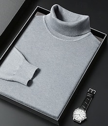 abordables -Homme Pull Côtelé Tricoter Hauts Réguliers Tricoté Coupe ajustée Uni Col roulé Tricots Contemporain Occasionnel Tenue quotidienne Vêtement Tenue Automne Hiver Chameau Noir M L XL