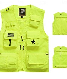 preiswerte -Herren US Flagge Weste Gilet Angelweste Taktisch Praktisch Lässig Fotografie Campen und Wandern Jagd Schnelltrocknend Mehrere Taschen Angelweste mit abnehmbarem Netzrücken Herbst Winter Kragenlos