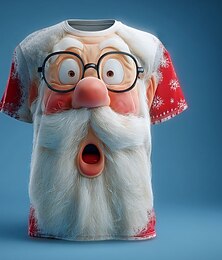 お買い得  -クリスマス 男性用 サンタクロース ３Ｄカトゥーン Tシャツ 半袖 Tシャツ 3Dプリント クルーネック シャツ 日常 デザイナー アーティスティック バケーション パーティー ストリート 白1 赤3 ルビーレッド オールシーズン 衣類 S M L XL XXL XXXL 4XL