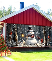 olcso -Karácsony gobelin Garázsajtó fedél Nagy függő Hóember aranyos stílus 3D Buli Szabadtéri Szabadság Felvételi hátterek Yard Lakberendezés
